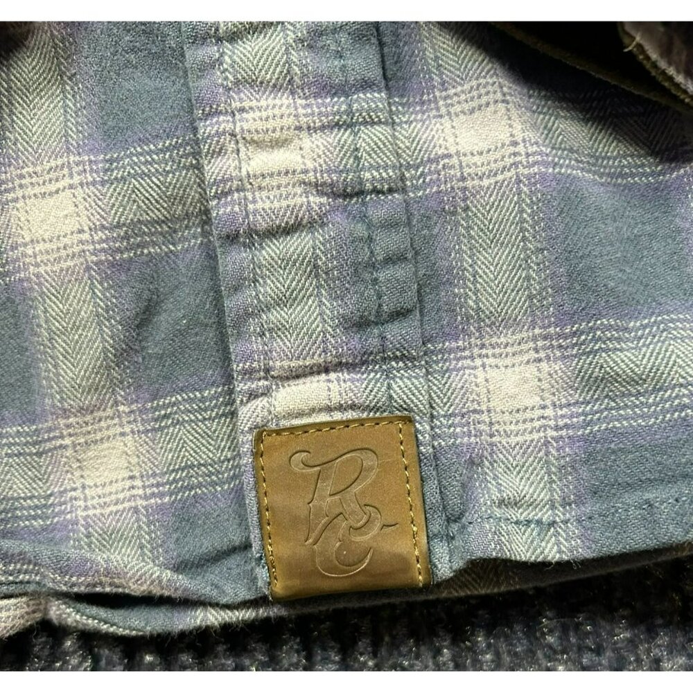Rural Cloth Plaid Heavyweight Flannel Shirt W/ Leather Collar Snap Front Western - Picture 3 of 8